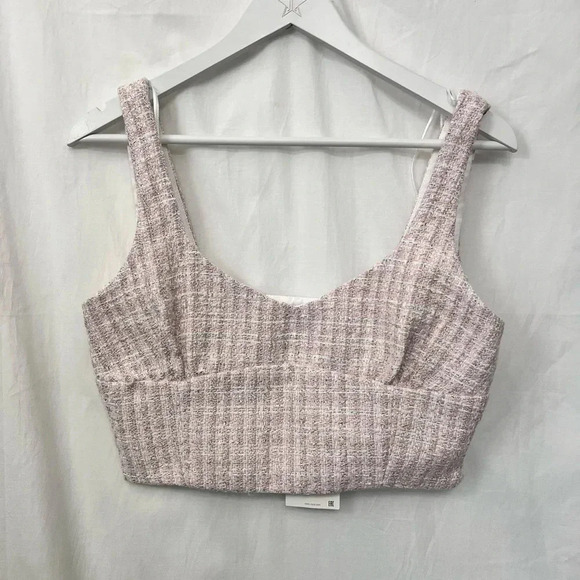 Zara Tops - Zara Tweed Pink Crop Top Size Large NWT